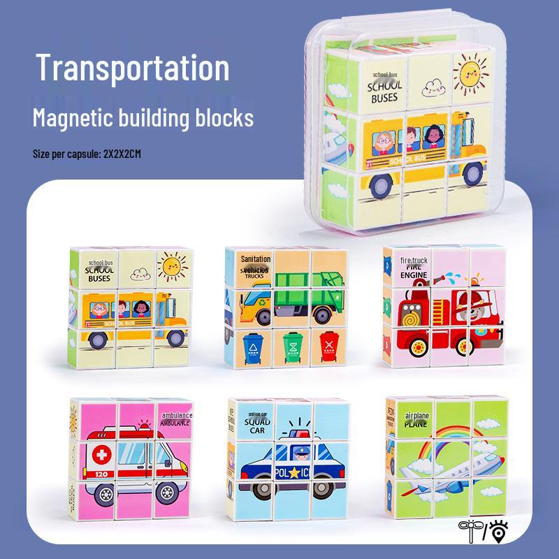 Early Education Magnetic Building Blocks - 3D Cartoon Animal Puzzle Cubes