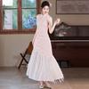 Pink water drop collar national style new Chinese neck Suzhou cheongsam improved young women's high-end evening dress summer