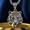Distressed Retro Zodiac Tiger Pendant Necklace In Imitation Thai Silver - Men's Hip Hop Style