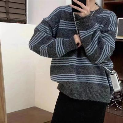 Women's Fashion Casual Fall Winter Stripe Print Long Sleeve O-Neck Sweaters