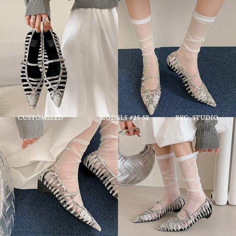 Fashion New Women's Genuine Leather Cowhide Hollow Breathable Elastic Buckle with Middle Heel and Toe Cap Roman Sandals