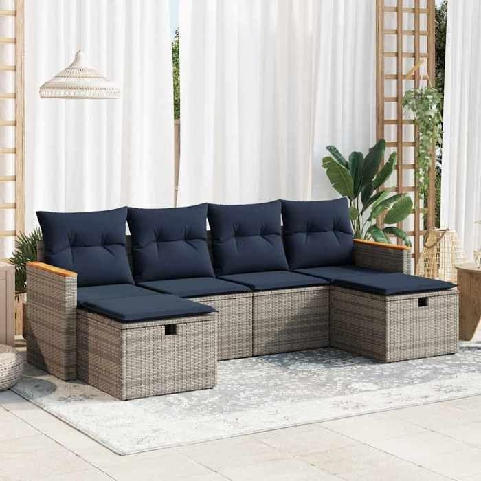 VidaXL Garden Lounge Set 6 Pcs with Grey Cushions Wicker 3325946