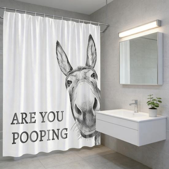Funny Donkey Shower Curtain Waterproof Bathroom Curtain Are You Pooping Donkey Curtain Shower Drape Liner with Hooks for Farmhouse Dorm Bathtub