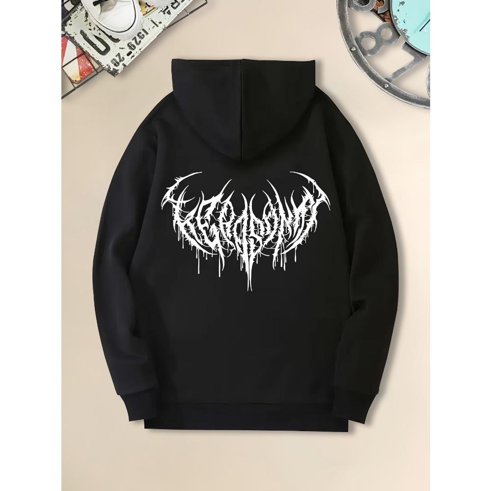 Halloween Dark Flower Print, Men s Casual And Cozy Hoodies, Trendy Long Sleeve Hooded Sweatshirt, Casual Versatile Top for Autumn Winter S