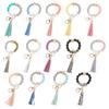 Stock Silicone Beads Elastic Bangle Bracelet Keychain Leather Tassel Silicone Beads Bracelet Wristlet Keychain for Women