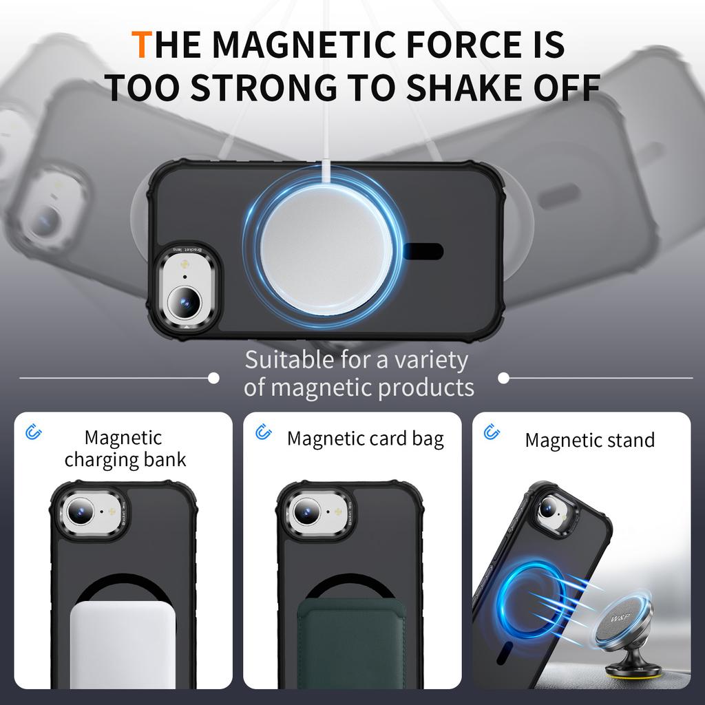 For iPhone 16e Case with Lens Kickstand Matte Phone Back Cover Compatible with MagSafe