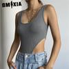 GMXIA Summer Sleeveless Women's Sexy Slim-fit Cotton Pit Strip U-neck Vest High Slit Bodysuit