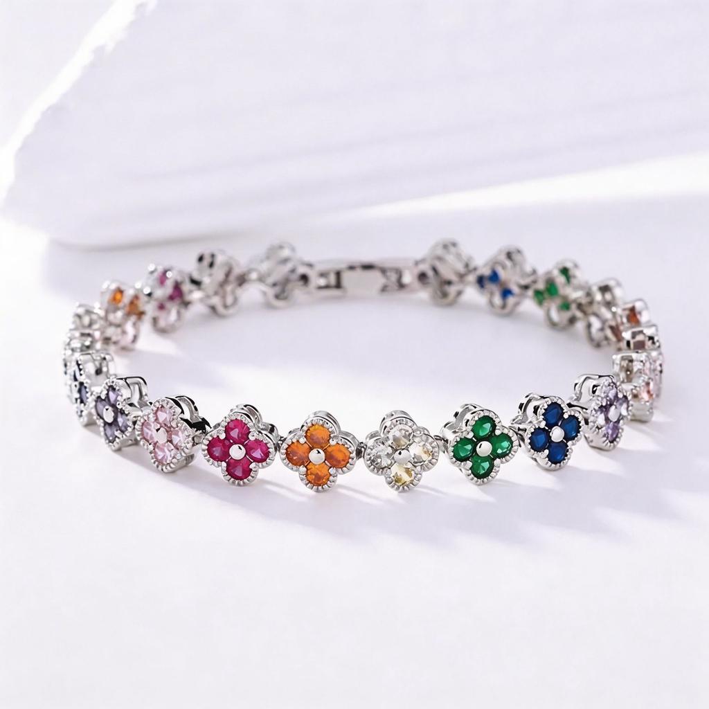 2026 Bracciale Quadrifoglio Argento Full Diamond Colorato, Bracciale Micro-incastonato Gioielli di Lusso Leggero Tendenza Personalizzata Accessori per Coppia