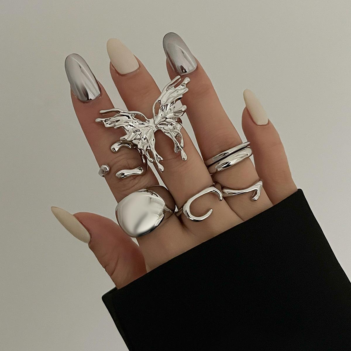 

DIEZI One Set Beach Style Butterfly Geometric Irregular Knuckle Rings For Women Vintage Gold Silver Color Open Joint Ring