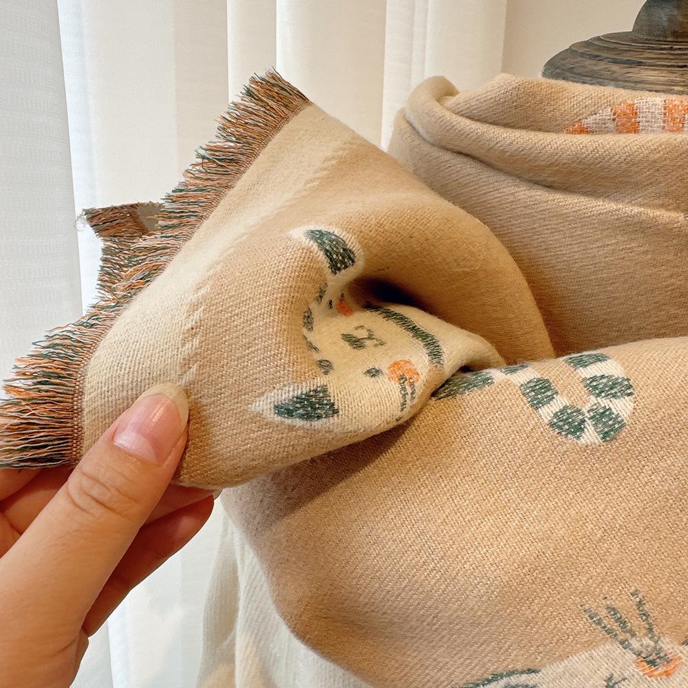 New Double-sided Contrasting Color Jacquard Scarf Women's Winter Warm Fashion Shawl Outer Shoulder and Neck Protection