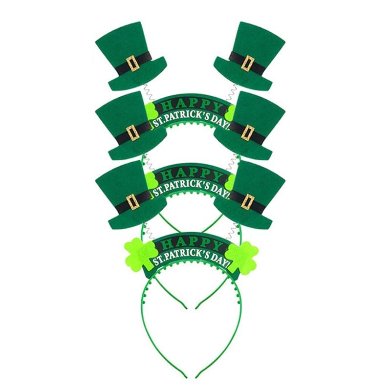 St Patricks Day Women Shamrock Headband with Bangles&Beads Necklace&Glasses Festival Costume for Cosplay Performances