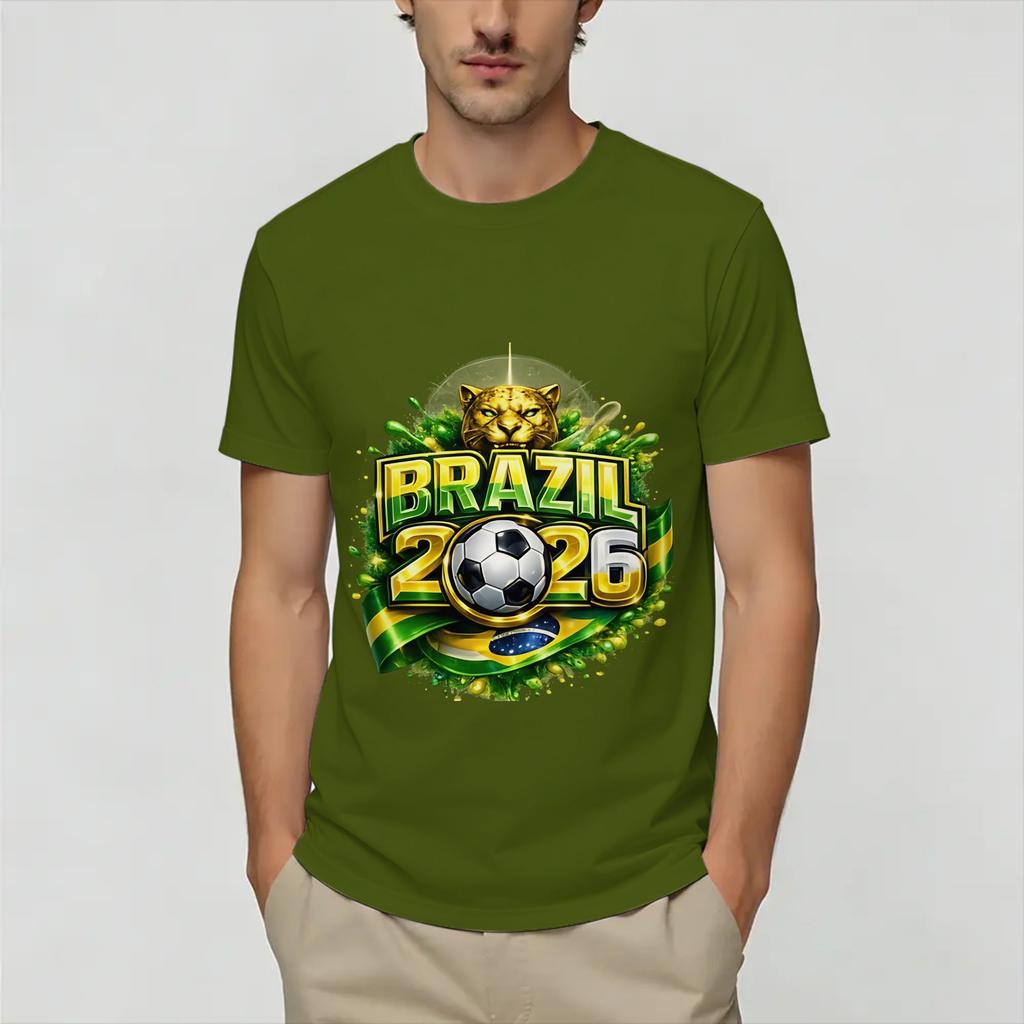 Brazil 2026 Soccer Unisex T Shirts Vintage Tee Shirt Short Sleeve Round Collar TShirts Pure Cotton Printed Clothing