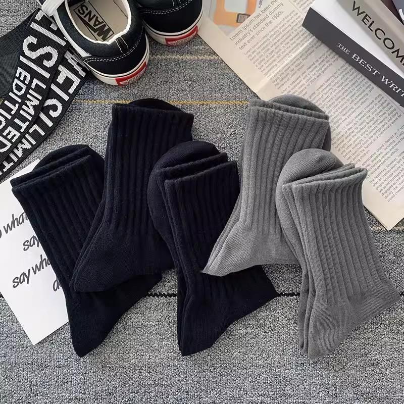 Soft Cotton Socks Men Women Solid Black White Breathable High Quality Sport Socks Spring Summer Male's Business Mid-tube Sock
