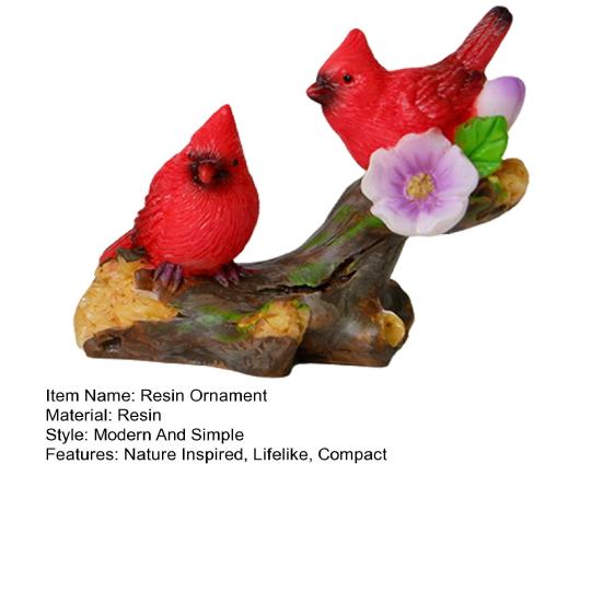 Red Bird Figurine Resin Miniature Red Bird Ornament Decorative Red Birds Perched On Branch Statue for Desktop Moss Micro-Landscape Garden Fence
