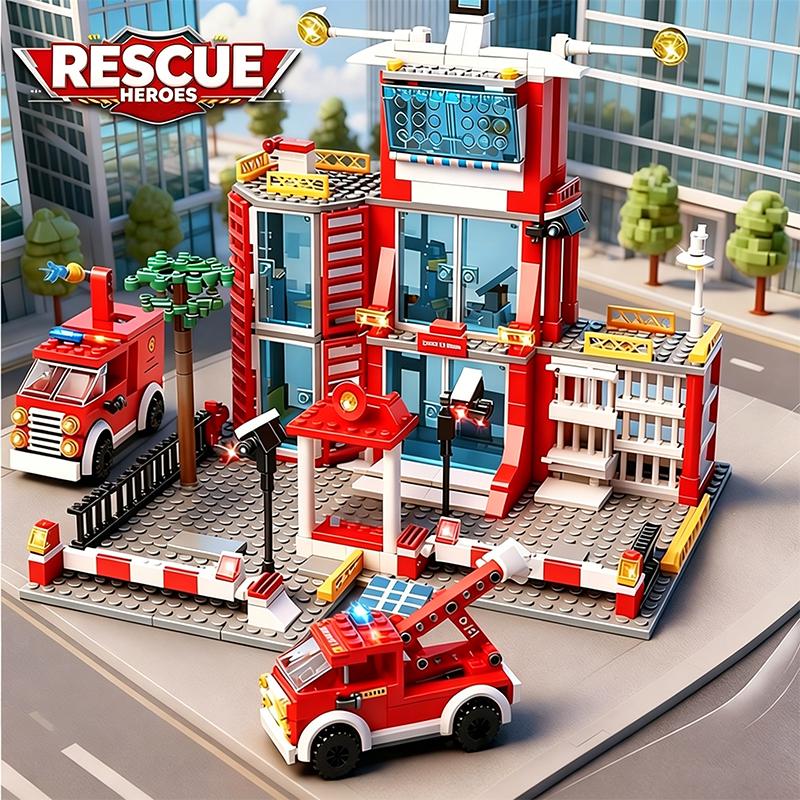 Urban Building Blocks Police Station Building Blocks Fire Station Building Blocks Fire Truck Christma Toy Christma Holiday Gift