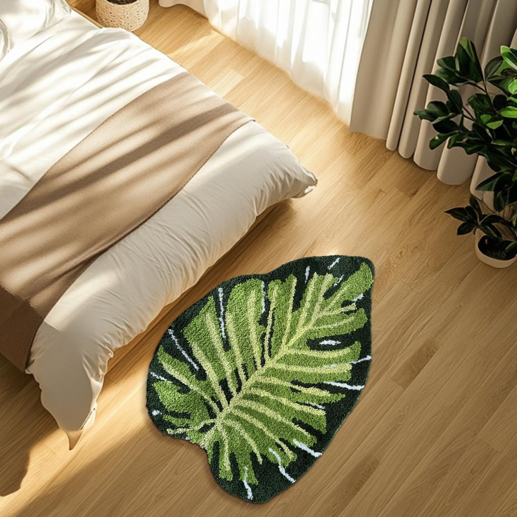 Bathroom Carpet Bath Mat Shower Floor Bath Mat Anti Slip and Water Absorbent Washable Carpet Embossed Leaf Shaped Suitable for Bathroom Laundry Room