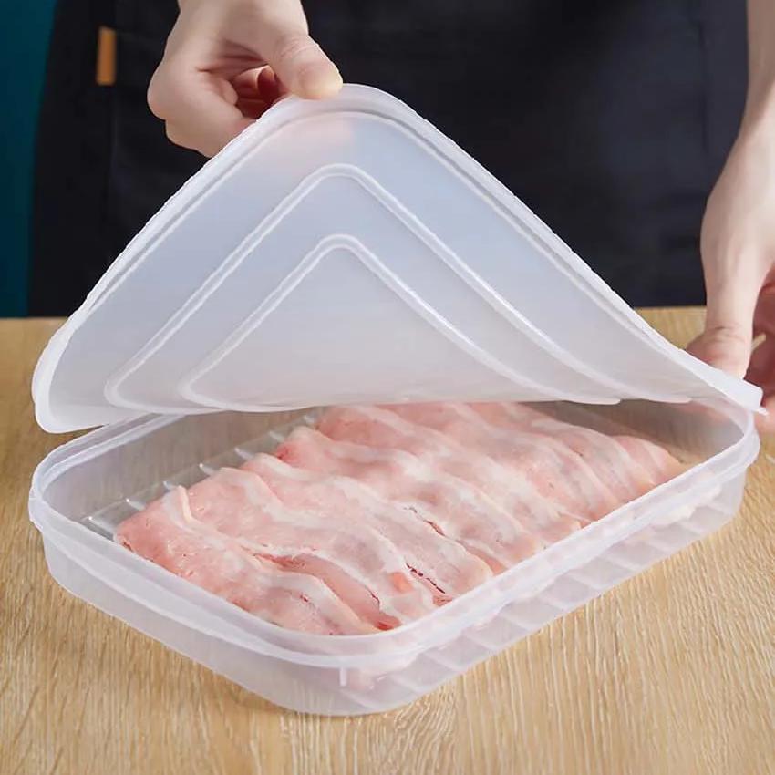 1pc Transparent With cover Grid Refrigerator Large Capacity Storage Box Frozen Meat Compartment Food Sub-packed Kitchen Tools