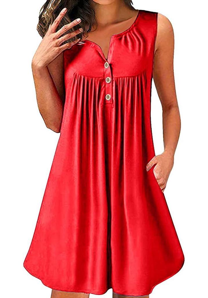 2026 Spring/Summer Women's Sleeveless Pleated Button-Up Vest Dress Pajamas