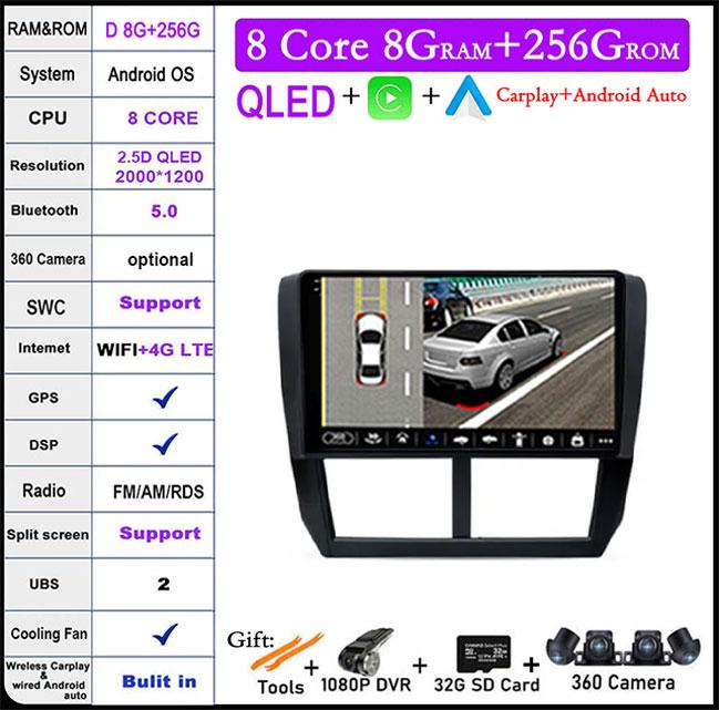 9 Lnch For Subaru Forester 3 SH WRX 2008-2014 Android 14 Car Radio Video GPS IPS Multimedia Stereo Screen DSP Auto Navigation