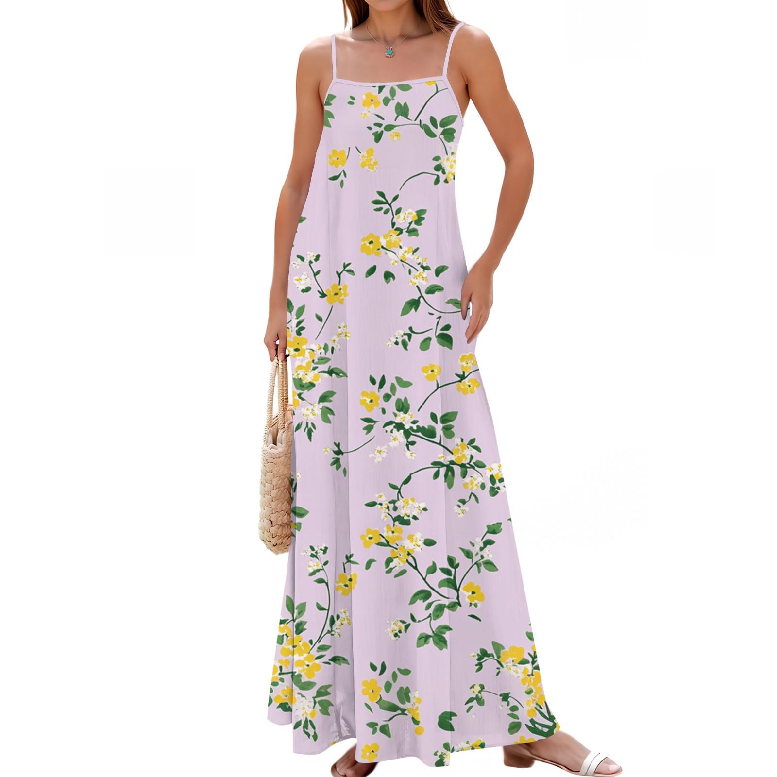 

Женское весенне-летнее повседневное модное платье-сарафан с регулируемыми бретелями и принтом XXL