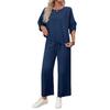 European & American Fashion 2025 Casual Set: Crew Neck Top + Vertical Wide-Leg Pants