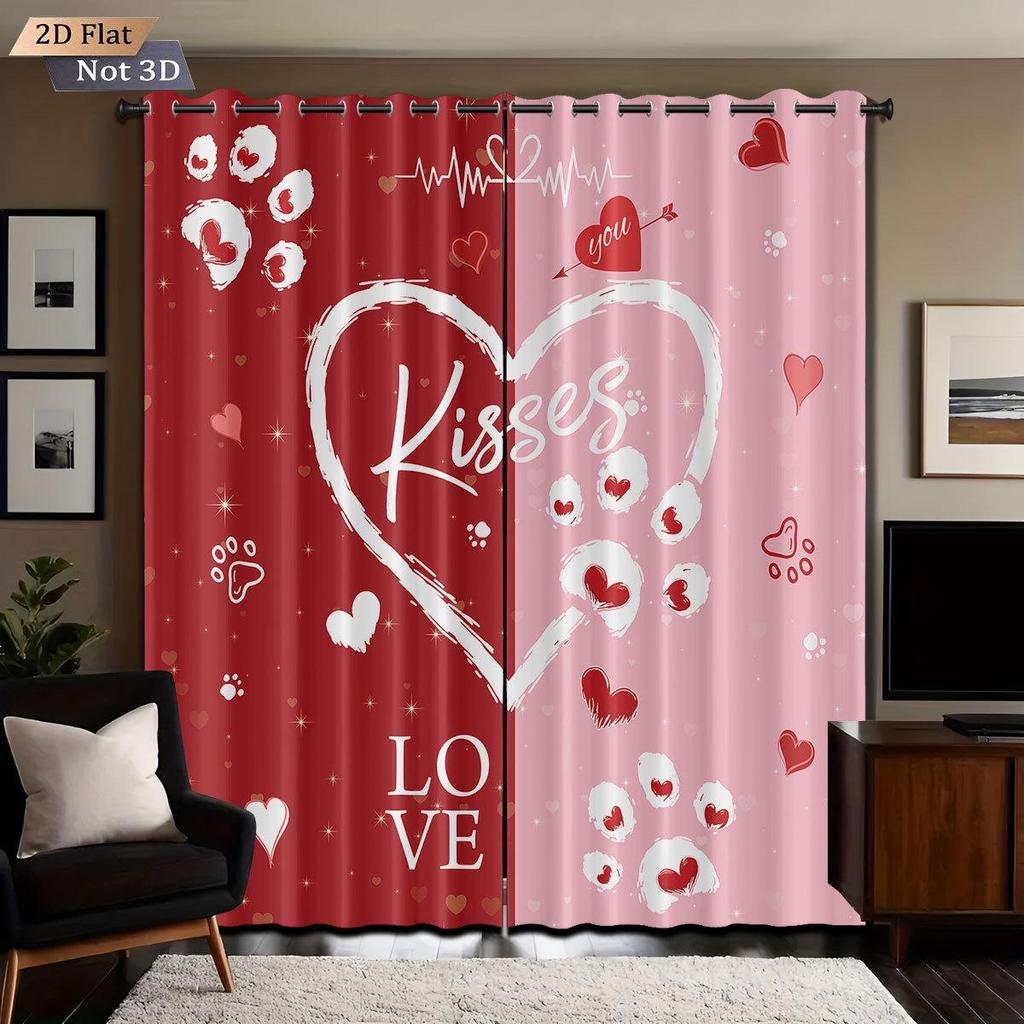 Valentine's Heart Digital Print Blackout Curtains, Customizable Polyester with High-Precision Sun Protection.