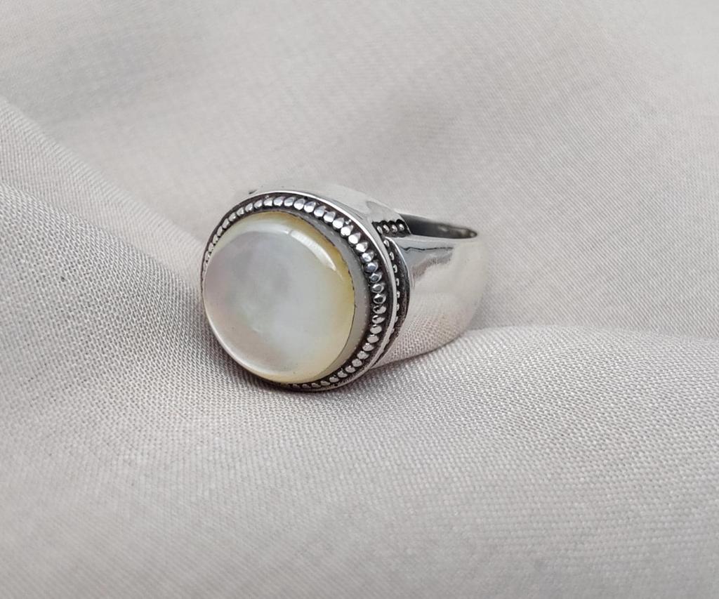 Mother of Pearl Men's Ring: 925 Sterling Silver Ocean Jewelry