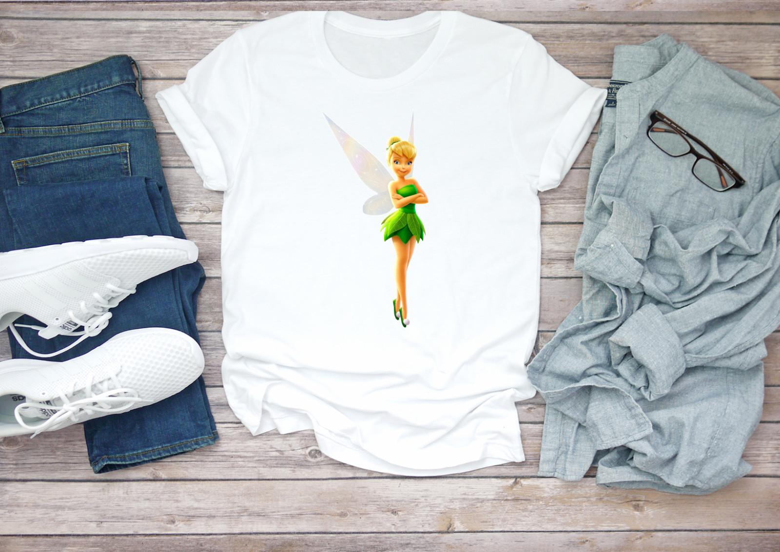 Famous Character Tinker Bell Figure Short Sleeve White Black Men T-shirt H107 XL