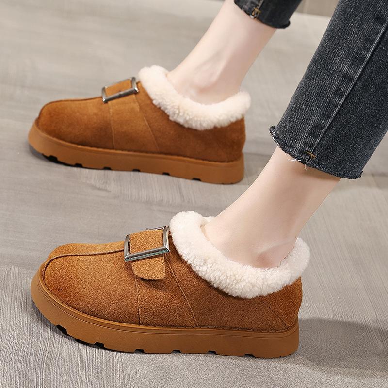 2025 Winter Shoes Women Suede Boots Warm Plush Flat Non-slip Cold Winter Fashion Ladies Ankle Snow Boots Black Yellow