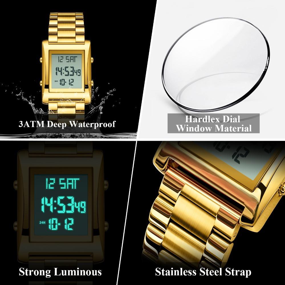 CAREKISO Luxury Brand Men Watch Waterproof LED Week Date Alarm Man Wristwatch Stainless Steel Fashion Electronic Watches For Men