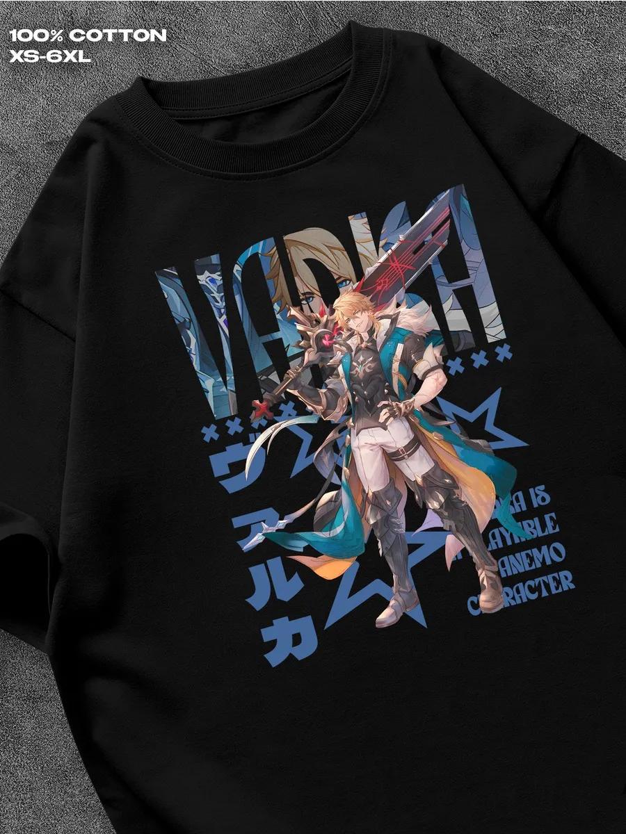 

черная футболка Varka Genshin Impact Мужская футболка Женские футболки с принтом букв Футболка с короткими рукавами Повседневная уличная футболка Топ S