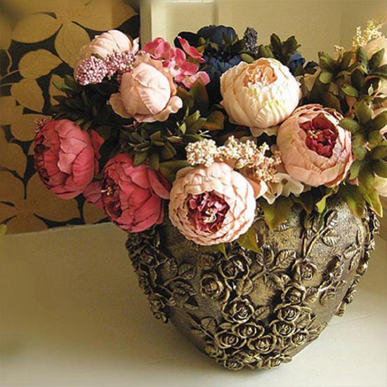 Peonie Artificiali In Vaso 26 Cm | Piante Finte Realistiche Champagne Rosa Magenta | Decorazione Casa E Balcone