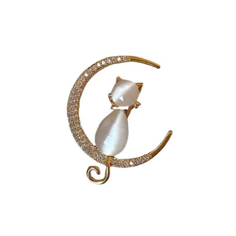 Moon Kitten Brooch High-end Brooch Suit Brooch Bag Accessory High-end and Simple Small Trinkets