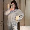 Japanese Simple Style Solid Color Summer Can Wear Long-Sleeved Trousers Lapel Loungewear Imitation Silk Pajamas