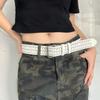 Y2K White PU Belt With Rhinestone Embellishment Jeans Or Casual Pants Alloy Pin Buckle 3.8cm Wide 100cm Length