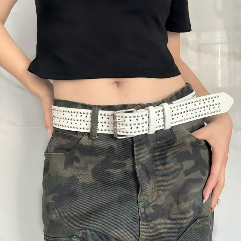 Y2K White PU Belt With Rhinestone Embellishment Jeans Or Casual Pants Alloy Pin Buckle 3.8cm Wide 100cm Length