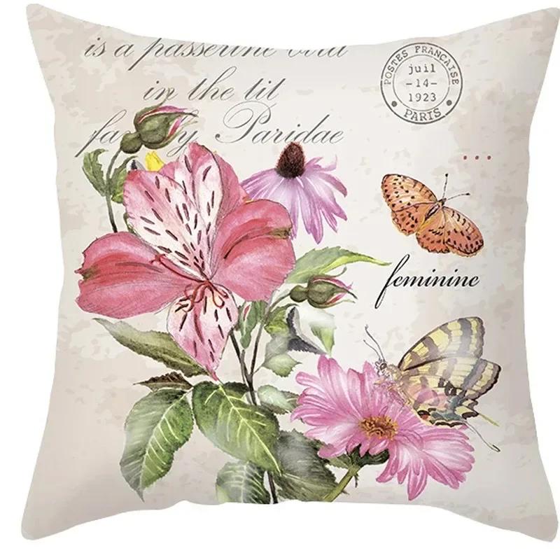 45x45cm Hot Selling Flower Ink Painting Polyester Pillowcase Cushion Cover Sofa Cushion Cover Home Pillowcase Decoration