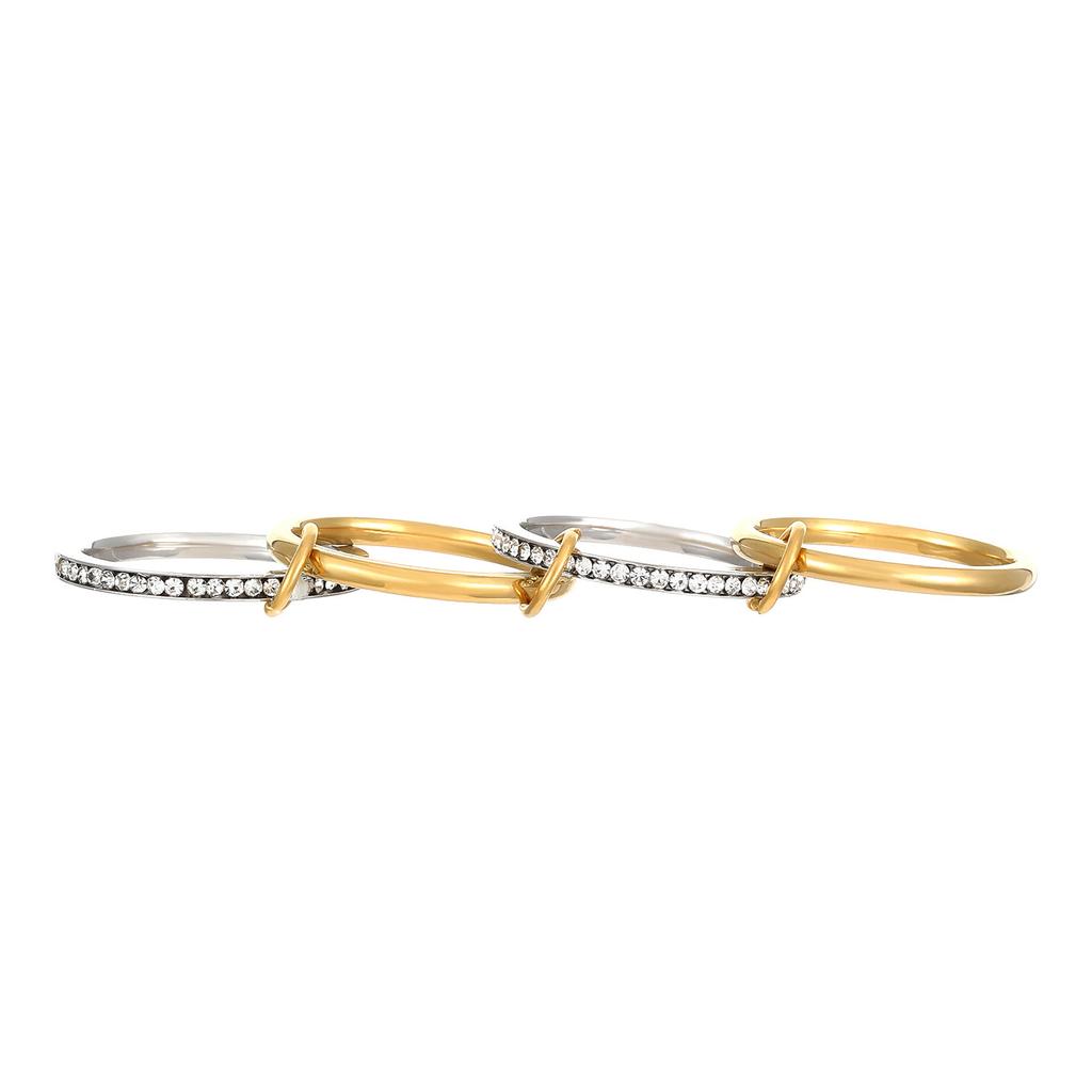 Stainless Steel Waterproof Zircon Three-Layer Stacked Round Ring for Women Non Tarnish Interlocked Rings Set Trend Jewelry Gift