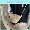 Solid Bow Decoration Color Children Woven Shoulder Bag For Summer Daily Use
