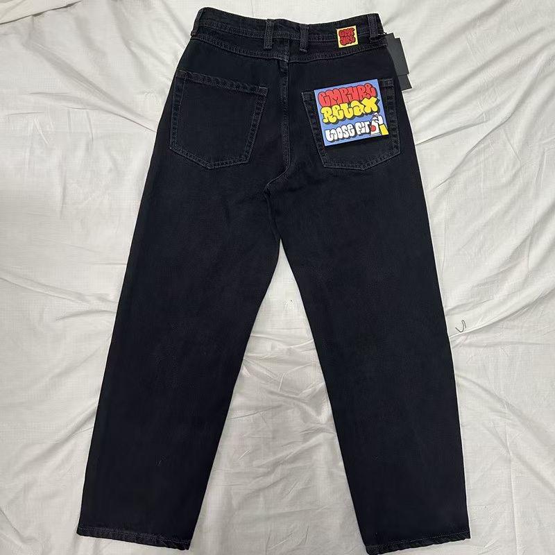 RogueWave Jeans Y2k Pants Black Jeans Wide Leg Men Retro Loose Fashion Trendy Pants Hip-Hop Streetwear Y2k American Street Casual Jeans