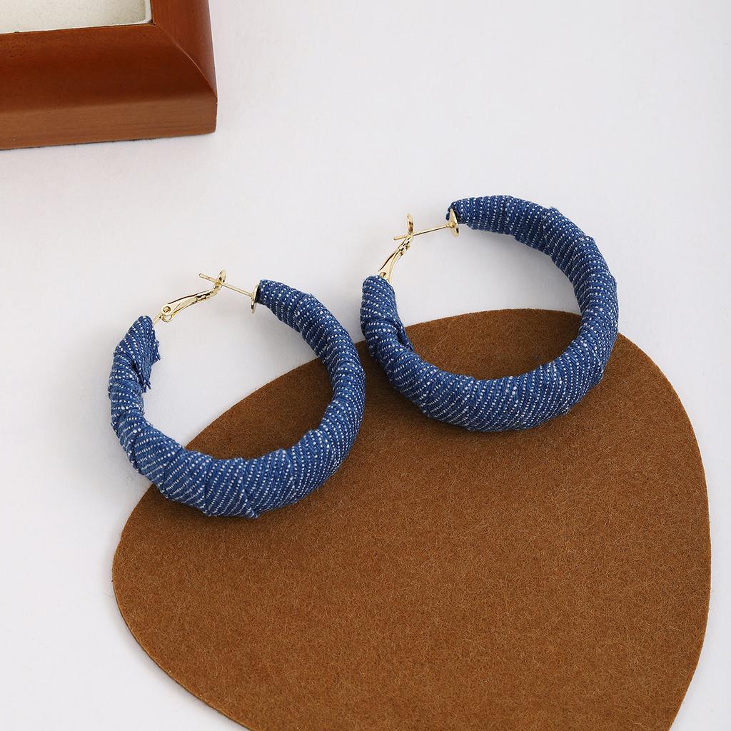 Srebrna Igła Hepburn Niebieskie Dżinsowe Kolczyki Koła, Literackie I Retro Stylu Hong Kongu Wysokiej Klasy Modowe Kolczyki z Charakterem