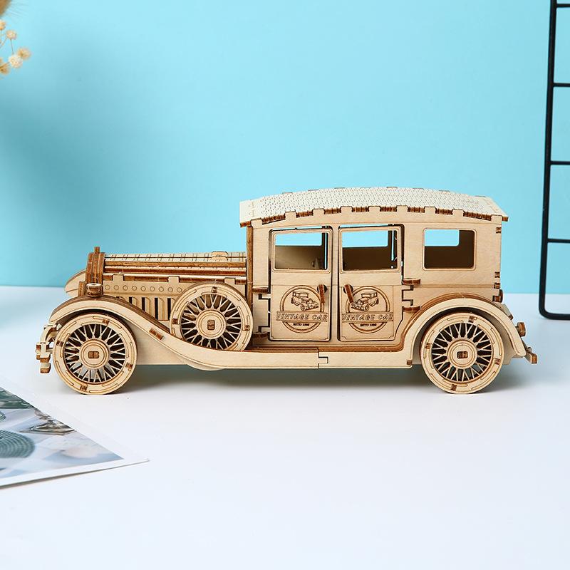 Cross-border New 3D Three-dimensional Wood Puzzle Children's Toy Classic Car Three-dimensional Wood Puzzle Desktop Ornaments