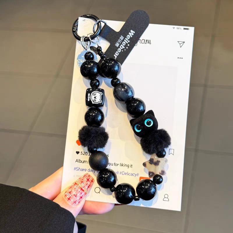Winter Brown Maillard Color Leopard Print Beaded Mobile Phone Chain Rice Bead Sea Star Pendant Bag Pendant