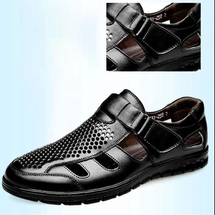 Sommer Herren Business Casual Leder Spitze Loch Hohl Mesh Arbeitssandalen