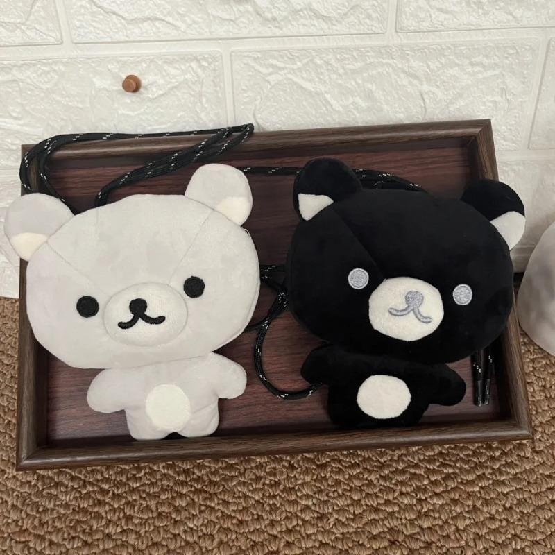 NEW Rilakkuma Plush Crossbody Bag Black White Two Tone Relax Bear Doll Coin Purse Keychain Soft Bag Kawaii Storage Handbag Decor