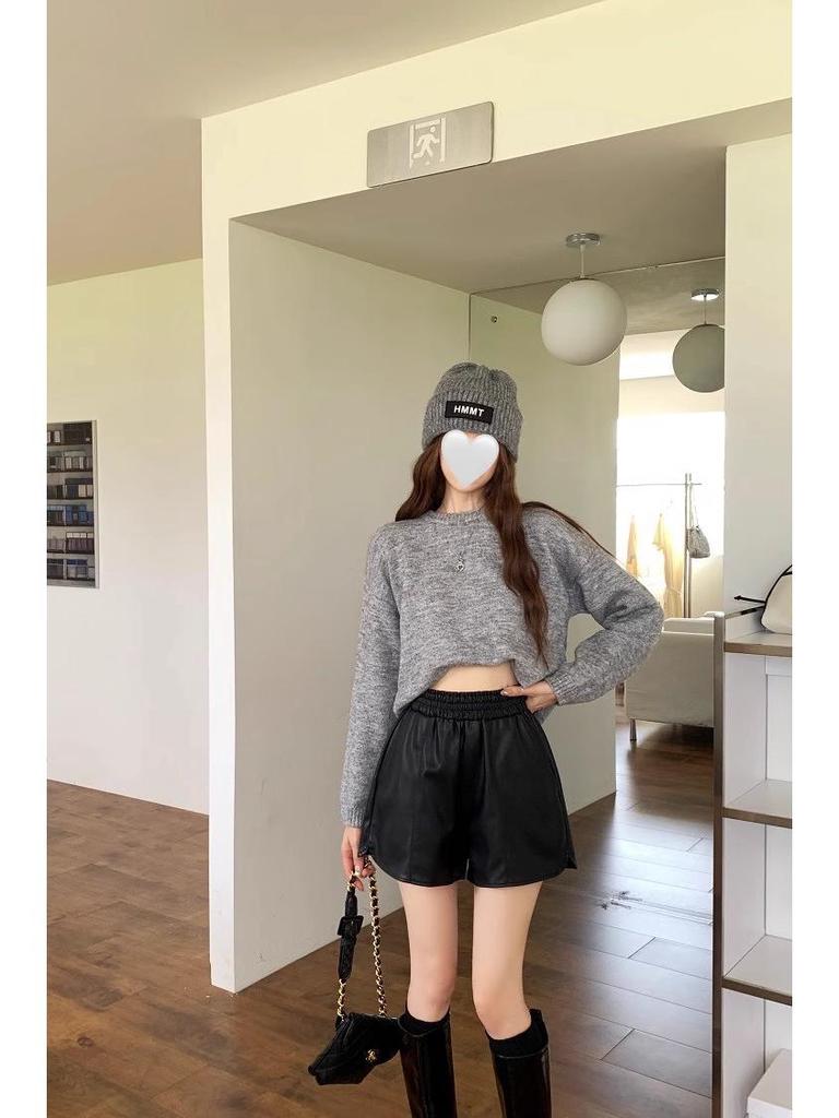Women's High Waist A-Line PU Leather Shorts 2025 - Slimming, Elastic Waist, Wide-Leg Bootcut for Spring and Autumn.