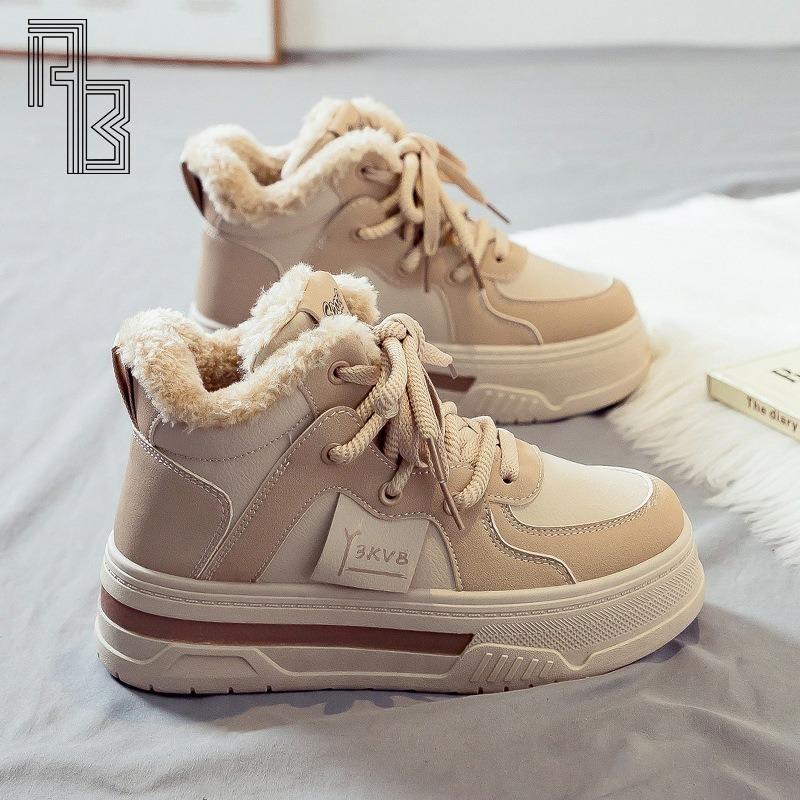 Women's High Top Shoes Winter Thickened Plush Warm Cotton Footwear Outdoor Non Slip Platform Shoes Winter Women Casual Sneakers
