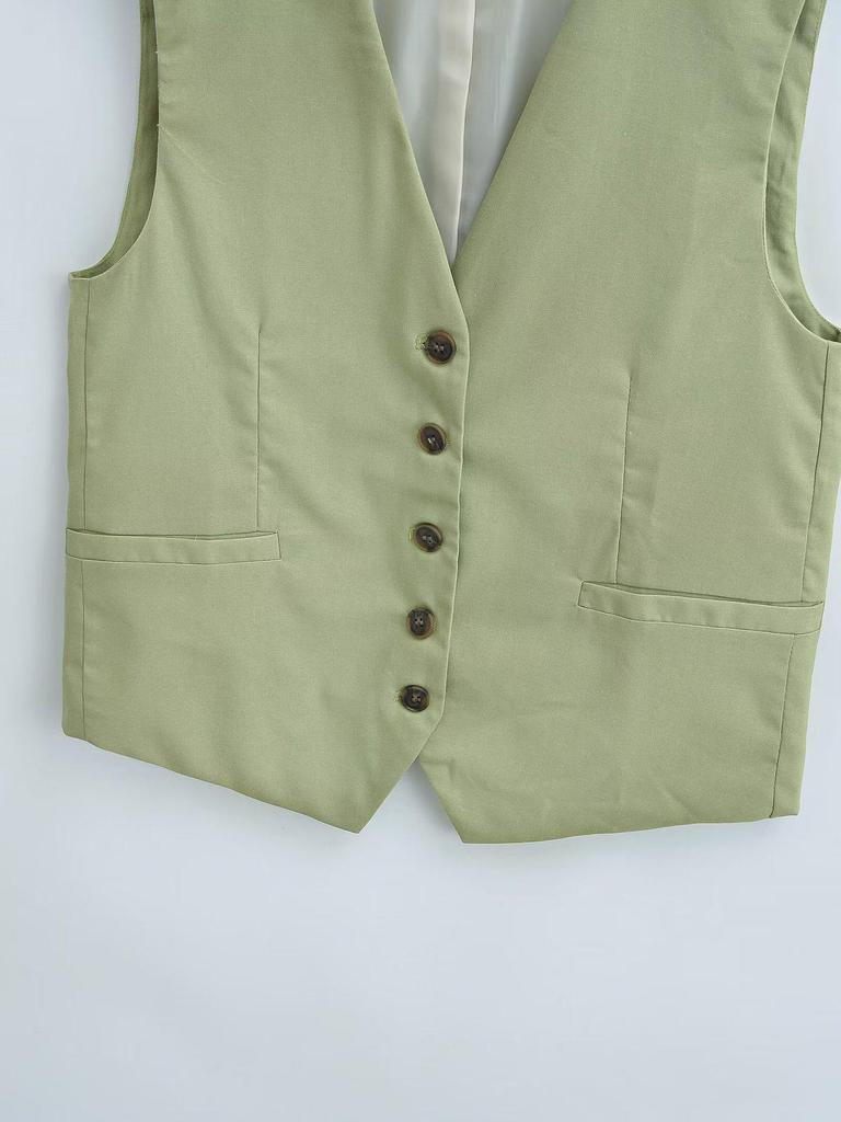 ZARZ Damen Europäischer & Amerikanischer Stil Leinenweste und Lässige Shorts Set