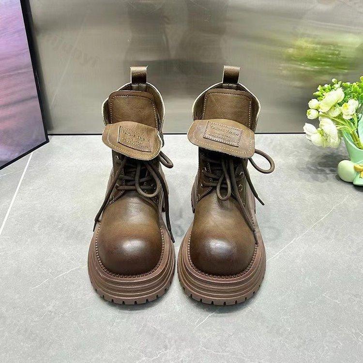 

Новые женские ботильоны осень-зима 2024 года, водонепроницаемые короткие ботинки на платформе со шнуровкой и толстым каблуком, модные кожаные мотоциклетные ботинки в стиле панк 40 хаки