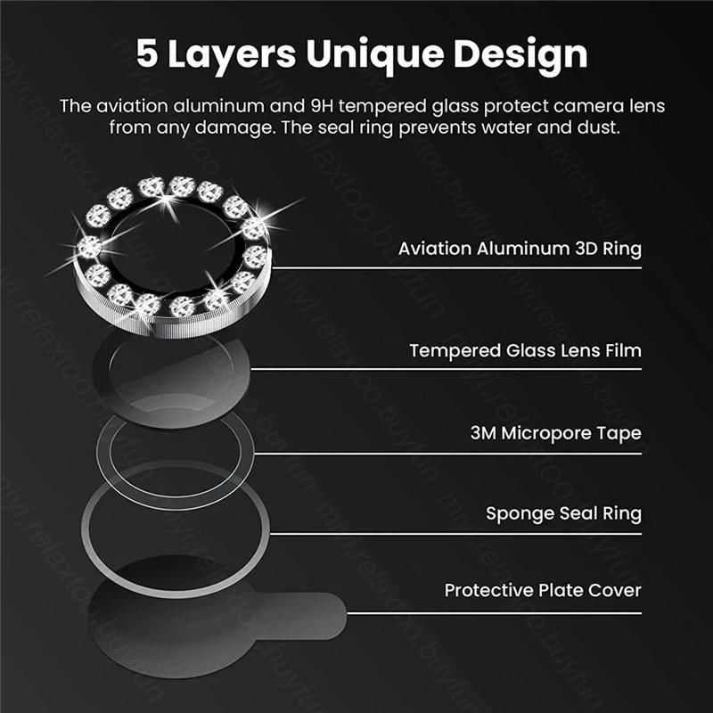 Custodia Protettiva per Fotocamera ad Anello Metallico con Diamanti di Lusso per Samsung Galaxy Z Flip 7 6 5G Vetro Temperato 9H Accessori per Obiettivo